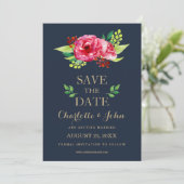 navy and gold watercolor flowers wedding save the date (Standing Front)