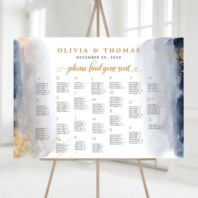 Navy and Gold Wedding Alphabet Seating Chart Foam Board (Creator Uploaded)