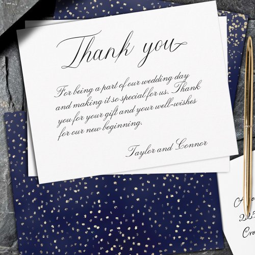 Navy And Gold Wedding Calligraphy Thank You Card