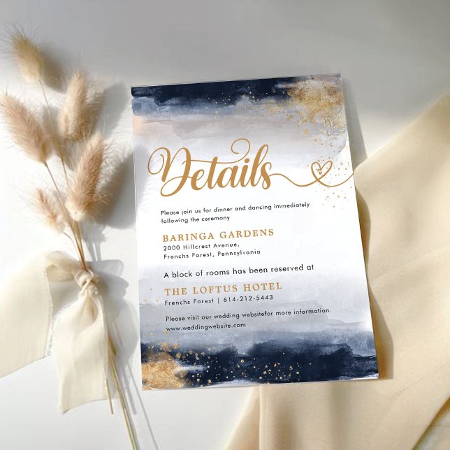 Navy and Gold Wedding Ceremony Details Card (Creator Uploaded)