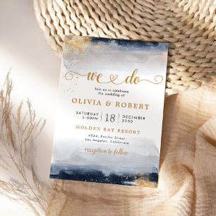 Navy and Gold Wedding Ceremony Invitation