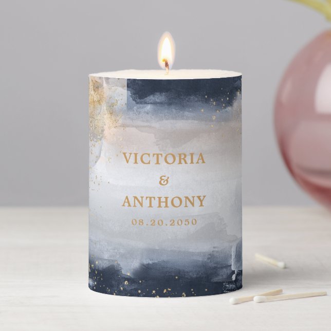 Navy and Gold Wedding Ceremony Pillar Candle (In Situ)