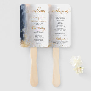 Navy and Gold Wedding Ceremony Program Hand Fan
