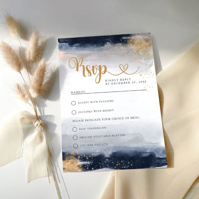 Navy and Gold Wedding Ceremony RSVP Card (Creator Uploaded)