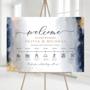 Navy and Gold Wedding Ceremony Timeline Foam Board