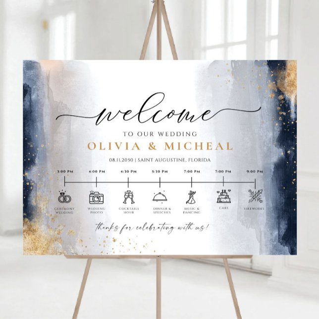 Navy and Gold Wedding Ceremony Timeline Foam Board (Creator Uploaded)