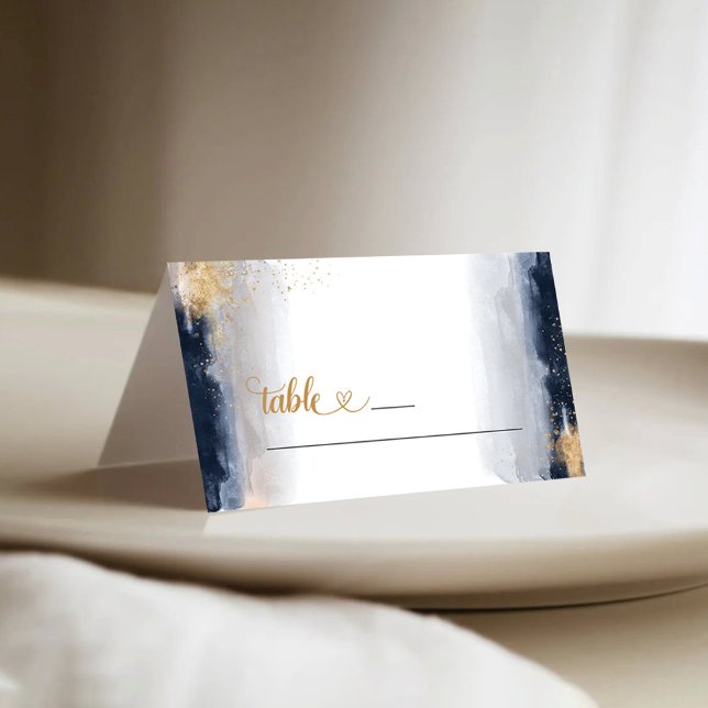 Navy and Gold Wedding Folded Place Card (Creator Uploaded)