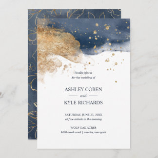 Navy and Gold Wedding Invitation
