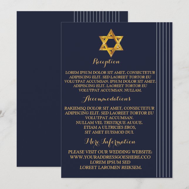 Navy and Golden Star of David Invitation (Front/Back)