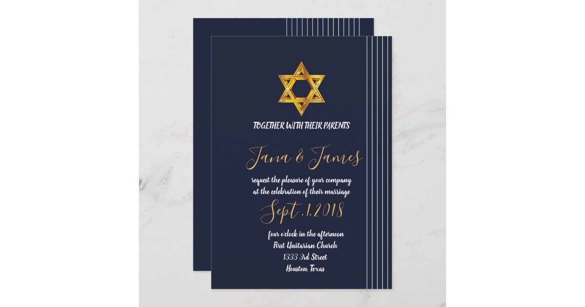 Navy And Golden Star Of David Invitation 