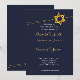 Navy and Golden Star of David Loving Memory Invitation