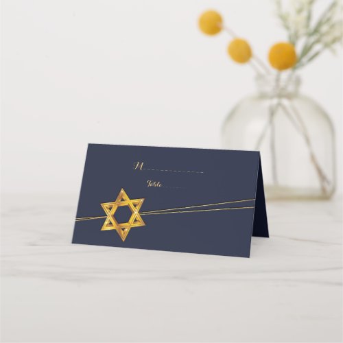 Navy and Golden Star of David Place Card