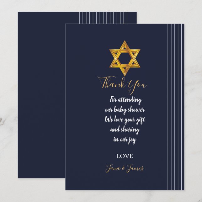 Navy and Golden Star of David thank you Invitation (Front/Back)