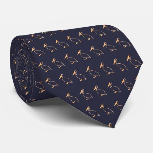 Navy and Goldenrod Pelicans Unique Pattern Tie