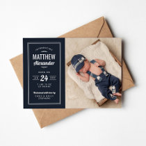 Navy and Gray Baby Boy Photo Birth Announcement