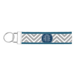 Navy and Gray Chevron Pattern Custom Monogram Wrist Keychain | Zazzle