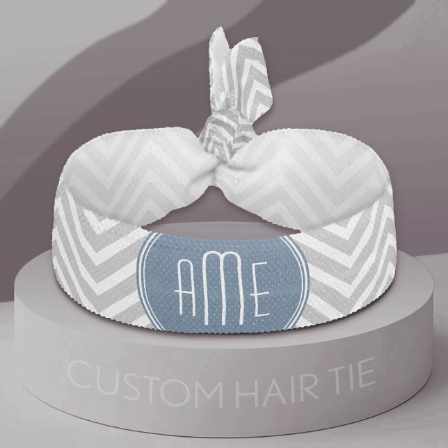 Navy and Gray Chevron Pattern Ribbon Hair Tie (Custom Hair Tie)