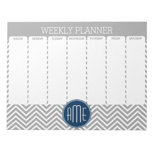Navy and Gray Chevron Pattern Weekly Planner Notepad