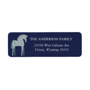 Navy and Gray Dala Christmas Horse Label