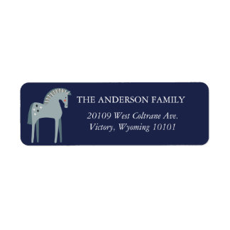 Navy and Gray Dala Christmas Horse Label
