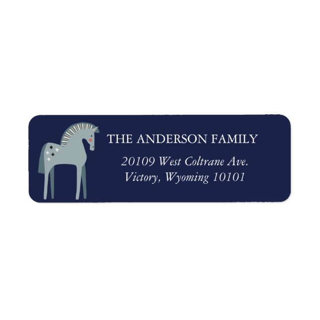 Navy and Gray Dala Christmas Horse Label (Front)