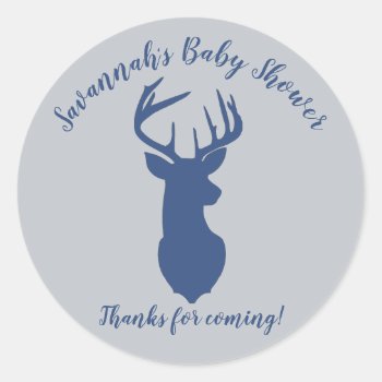 Navy And Gray Deer Head Baby Shower Favor Stickers by allpetscherished at Zazzle