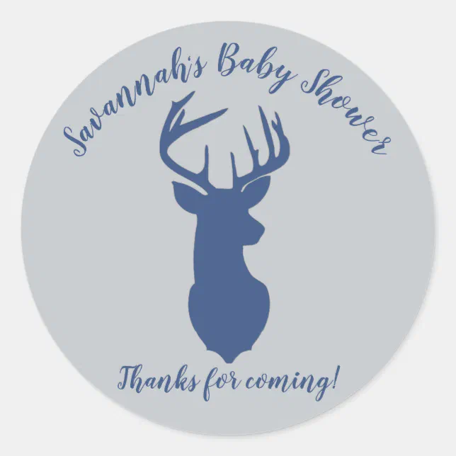 Navy and Gray Deer Head Baby Shower Favor Stickers Zazzle