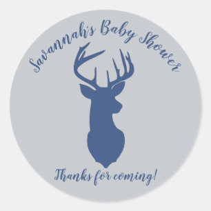 Navy and Gray Deer Head Baby Shower Favor Stickers