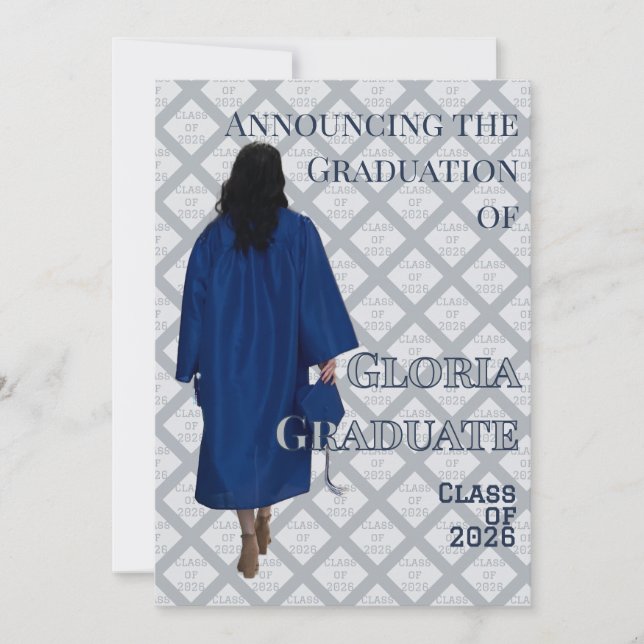 Navy and Gray Graduation Announcement Invite (Front)