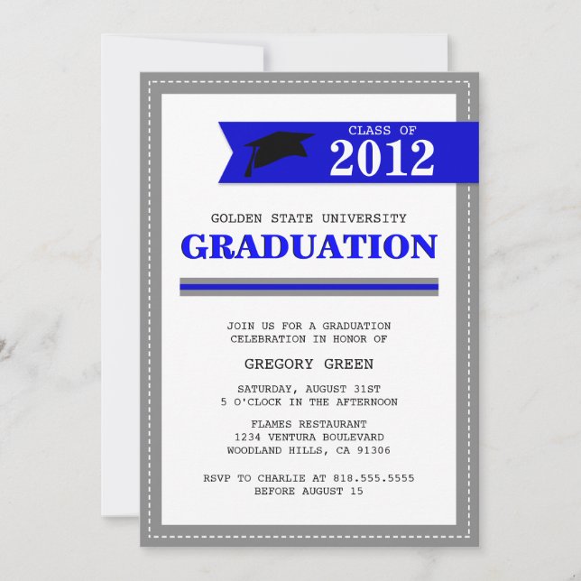 Navy and Gray Preppy Graduation Invitation (Front)
