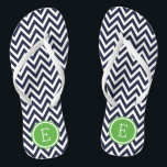 Navy and Green Chevron Monogram Flip Flops<br><div class="desc">Custom printed flip flop sandals with a stylish modern chevron pattern and your custom monogram or other text in a circle frame. Click Customize It to change text fonts and colors or add your own images to create a unique one of a kind design!</div>