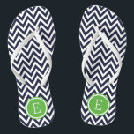 Navy and Green Chevron Monogram Flip Flops<br><div class="desc">Custom printed flip flop sandals with a stylish modern chevron pattern and your custom monogram or other text in a circle frame. Click Customize It to change text fonts and colors or add your own images to create a unique one of a kind design!</div>