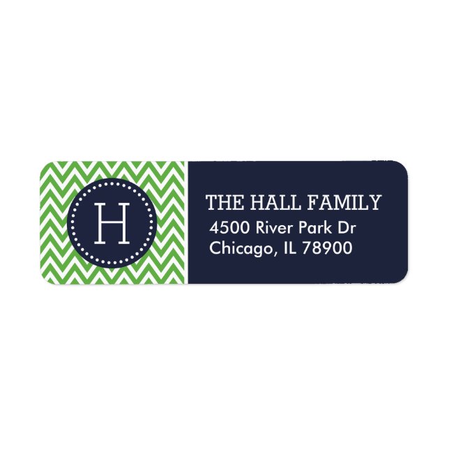 Navy and Green Chevron Monogram Label (Front)