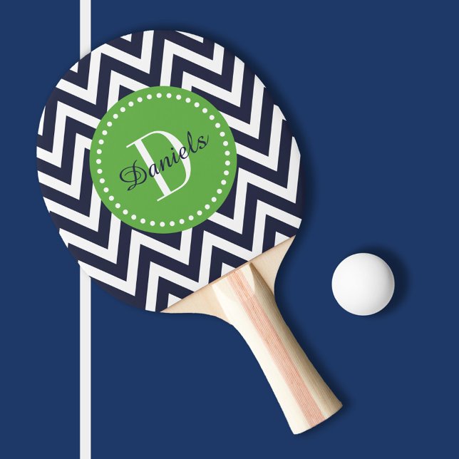 Navy and Green Chevron Monogram Ping-Pong Paddle (Creator Uploaded)