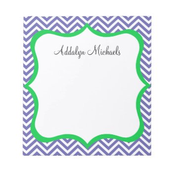 Navy And Green Chevron Personalized Notepad by coffeecatdesigns at Zazzle