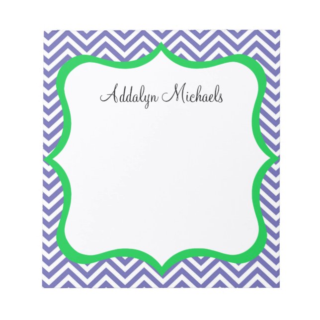 Navy and Green Chevron Personalized Notepad (Front)