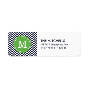 Navy and Green Modern Chevron Monogram Label