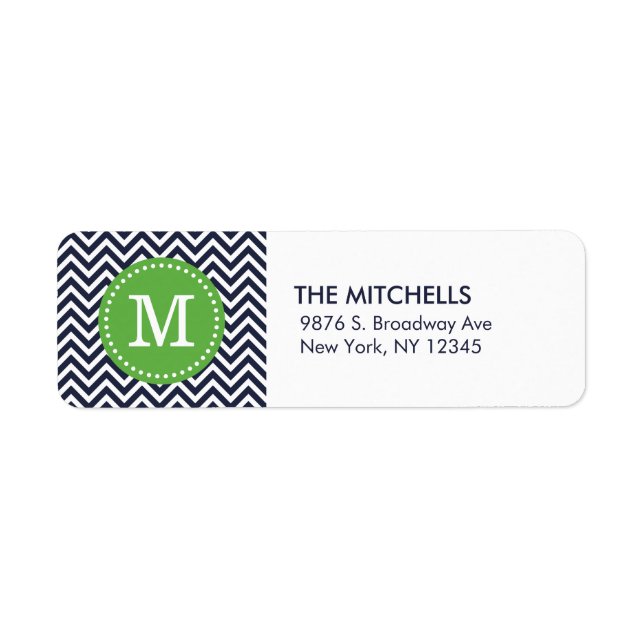 Navy and Green Modern Chevron Monogram Label (Front)