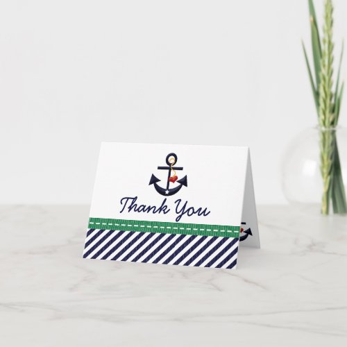 Navy and Green Nautical Anchor Thank You Note Card