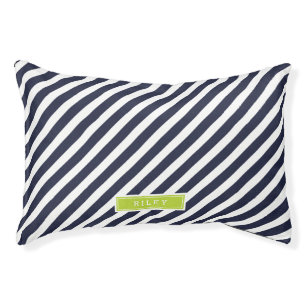 Navy and Green Preppy Stripes Monogram Pet Bed