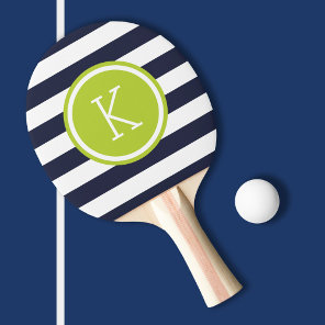 Navy and Green Preppy Stripes Monogram Ping-Pong Paddle