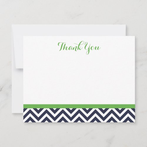 Navy and Green Simple Chevron Thank You Note Cards