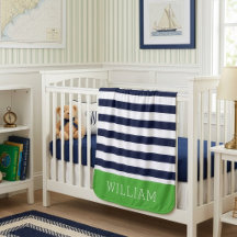 Navy and Green Stripes Monogram | Editable Colors