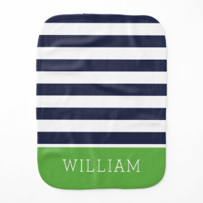 Navy and Green Stripes Monogram | Editable Colors Baby Burp Cloth