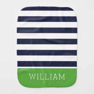Navy and Green Stripes Monogram Editable Colors Baby Burp Cloth