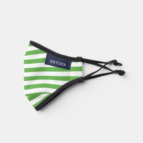 Navy and Green Stripes Monogrammed Premium Face Mask