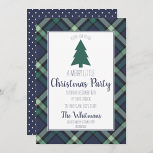 Navy and Green Tartan Plaid, Christmas Party Invitation
