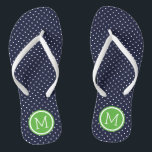 Navy and Green Tiny Dots Monogram Flip Flops<br><div class="desc">Custom printed flip flop sandals with a cute girly polka dot pattern and your custom monogram or other text in a circle frame. Click Customize It to change text fonts and colors or add your own images to create a unique one of a kind design!</div>