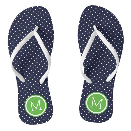 Navy and Green Tiny Dots Monogram Flip Flops