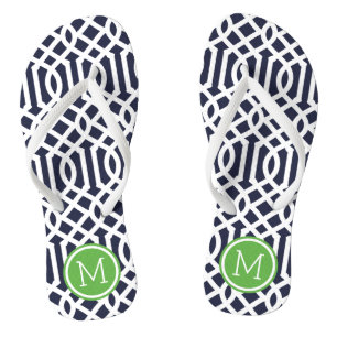 Navy and Green Trellis Monogram Flip Flops